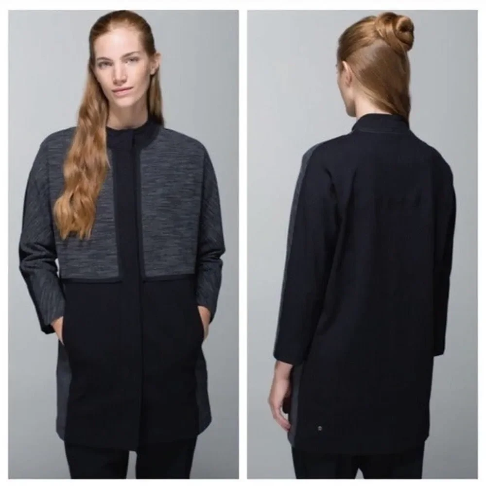Lululemon Cocoon Car Coat Shine Dot Black Gray long casual jacket womens small